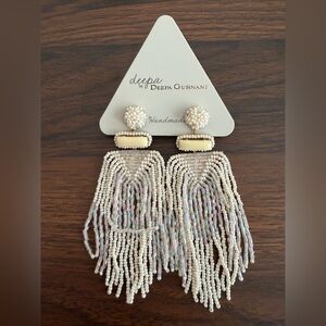 Anthropologie Cream and Iridescent Beaded Earrings